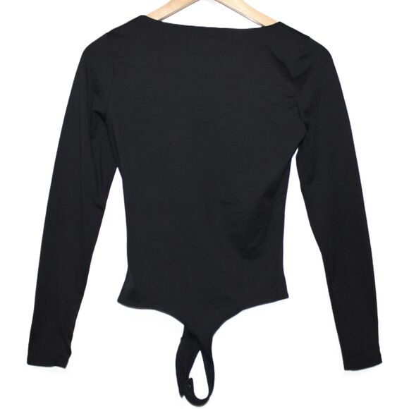 Women's Abercrombie & Fitch Soft AF Black Nylon Long Sleeve V-Neck Bodysuit Sz S - Picture 2 of 6